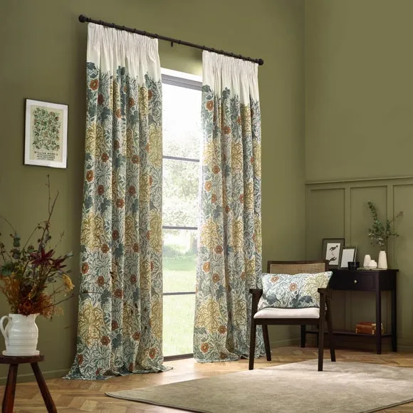 Morris & Co. Seaweed Matte Velvet Pencil Pleat Curtains 2