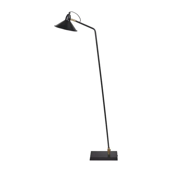Canton Matt Black and Brass Metal Cone Reading Floor Lamp 2