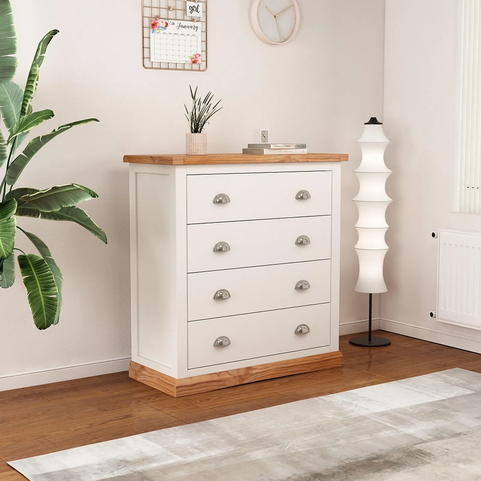 Cabinet Bits Tropea 4 Drawer Chest of Drawers Chrome Cup Handle in Off-White
