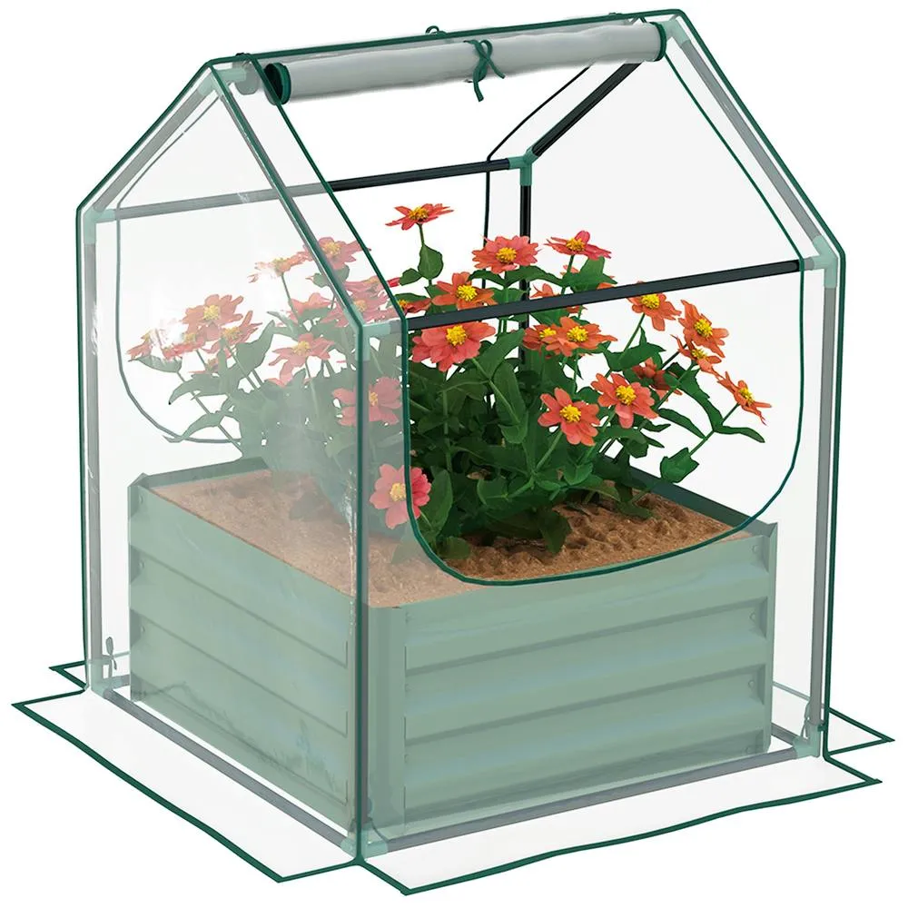 OUTSUNNY Raised Garden Bed with Greenhouse, Planter Box with Cover, Clear & Green 2