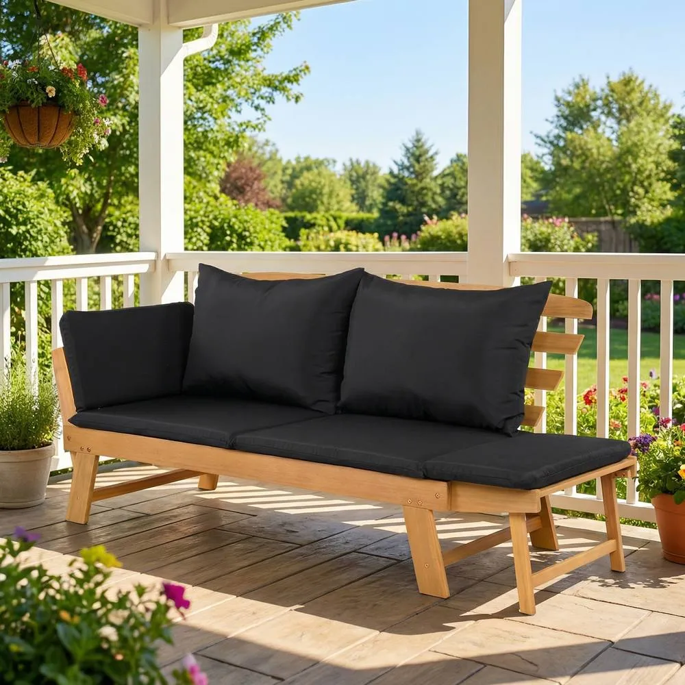 Costway Outdoor Daybed Patio Convertible Couch Sofa Bed Adjustable Armrest in Black