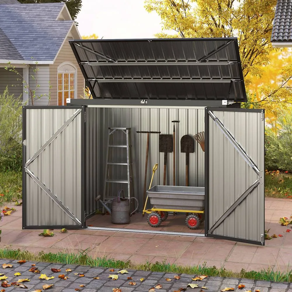 Costway Outdoor Trash Can Storage Shed Lockable Garden Shed w/ 2 Doors in Green