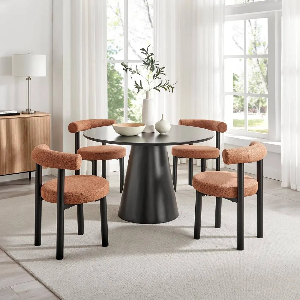 FurnitureboxUK 2x Isola Terracotta Orange Fabric Dining Chairs Black Legs 4
