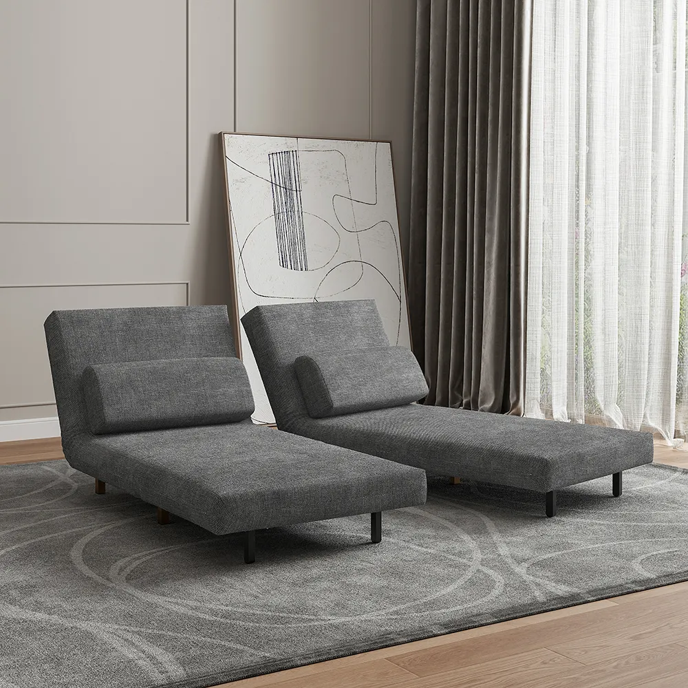 Modern Grey Full Sleeper Sofa Bed Upholstered Convertible Rotatable Cotton & Linen