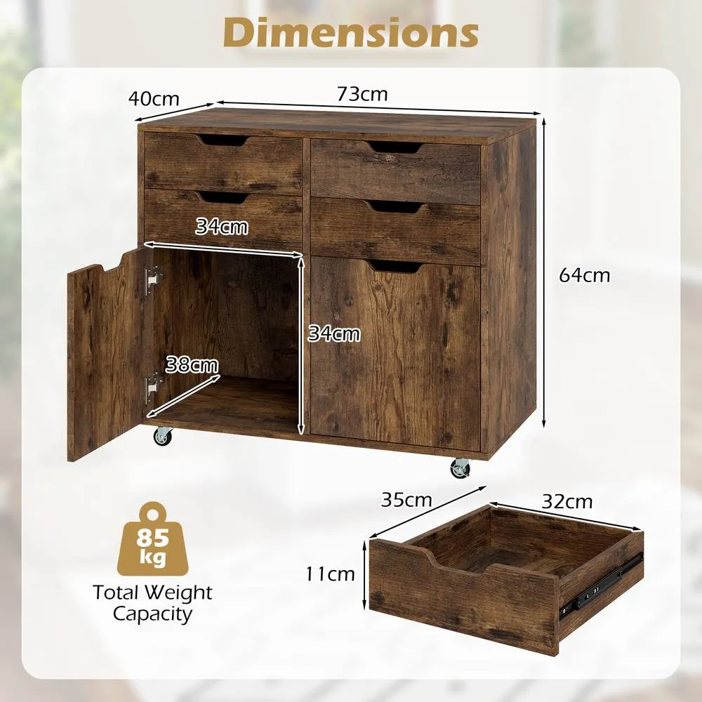 Costway 4 Drawer Dresser Chest Mobile Storage Cabinet w/Universal Wheels in Brown 2