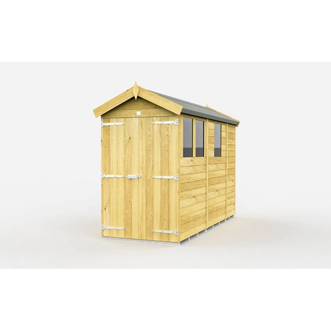 Buttercup Farm 4 x 9 Feet Apex Shed - Double Door W/ Windows - L272 x W118 x H217 cm in Brown