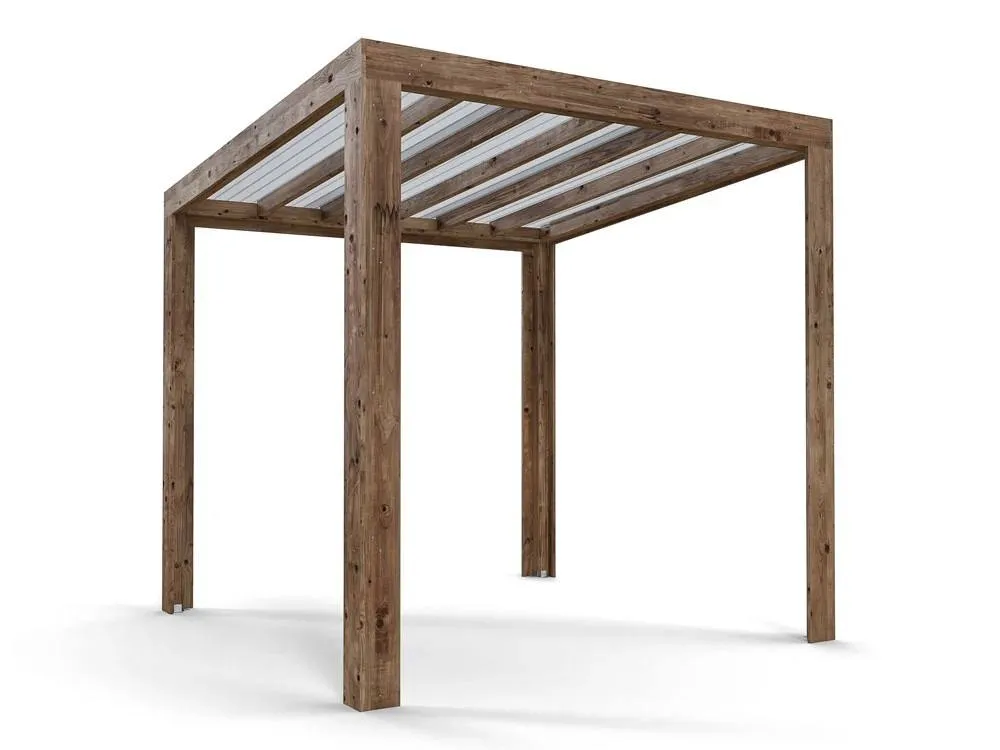 Dunster House Pergola with Roof 2.5m x 2.5m Pressure Treated, Terracube in Brown