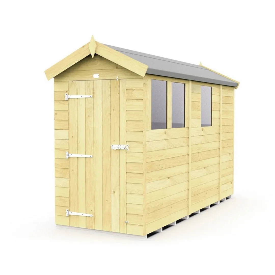 Buttercup Farm 4 x 9 Feet Apex Shed - Single Door W/ Windows - L272 x W118 x H217 cm in Brown