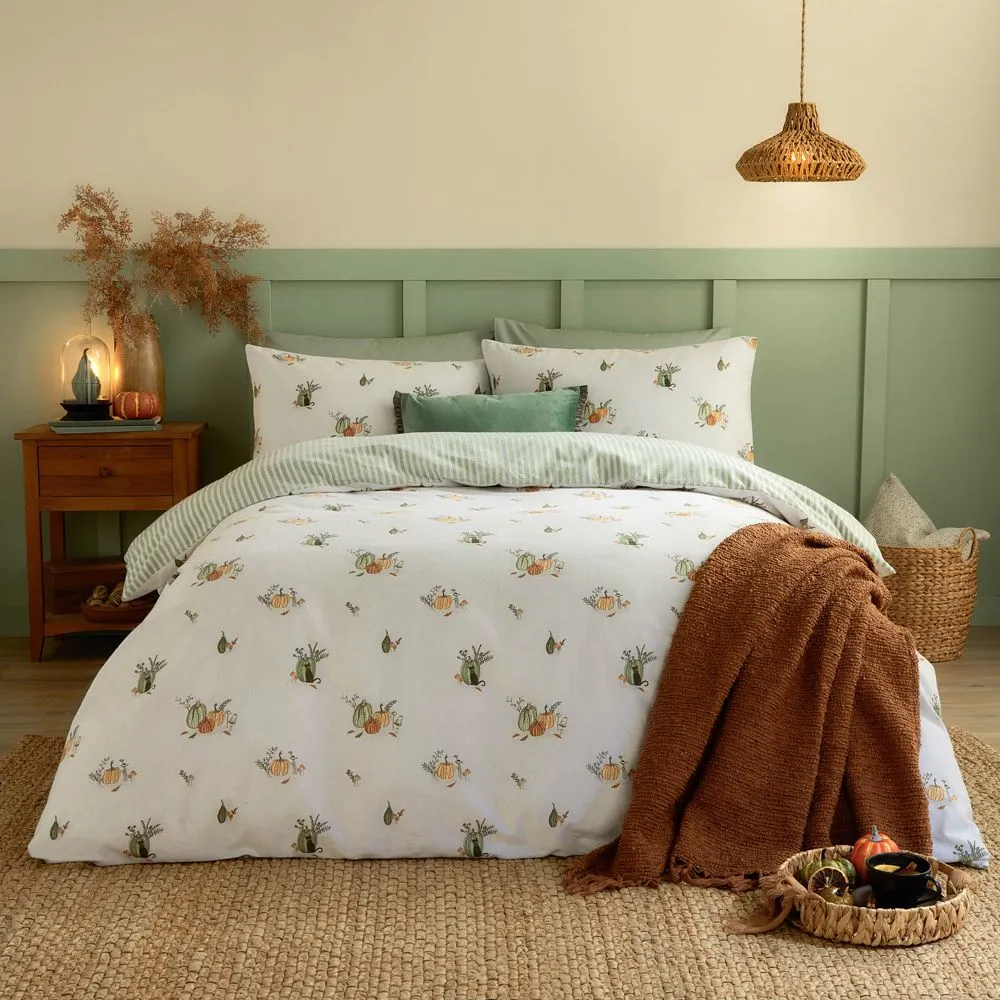 Wylder Nature Pumpkin Spice Brushed Cotton Reversible Duvet Cover Set in White