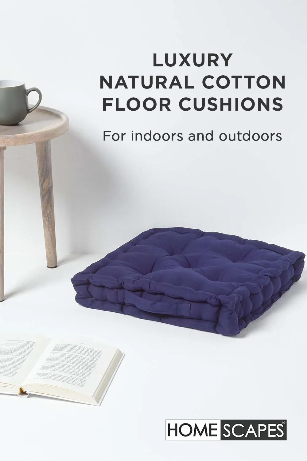 Homescapes Plain Cotton Floor Cushion in Navy 2