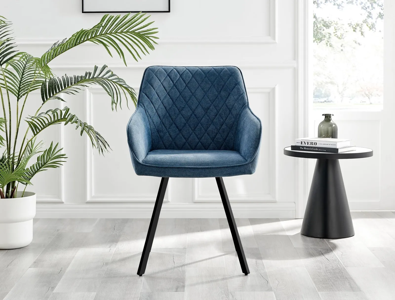 FurnitureboxUK Set of 2 Falun Deep Padded Dining Chairs Upholstered in Soft & Durable Fabric With Black Legs in Blue 4
