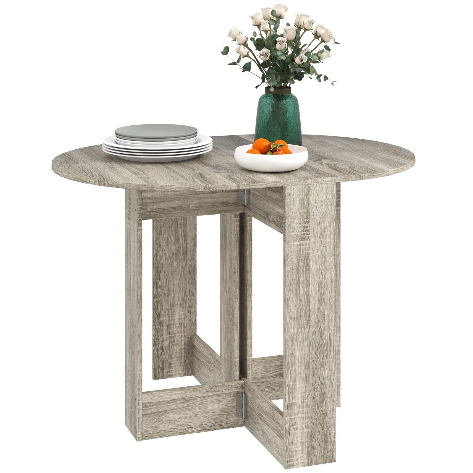 HOMCOM Folding Dining Table Foldable Drop Leaf Dinner Table for Kitchen in Grey 2