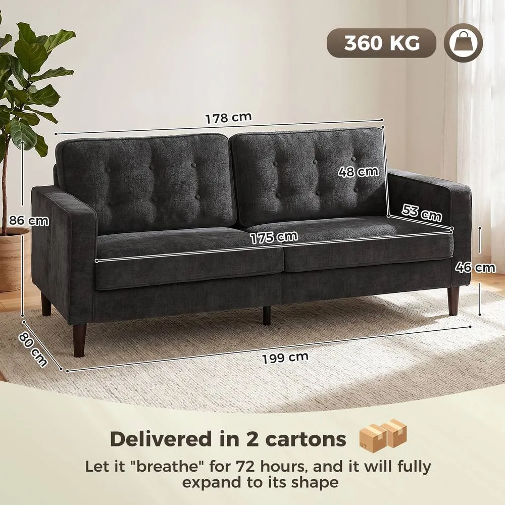 HOMCOM 3 Seater Sofa with Button Tufting Wood Legs, Dark Grey 3
