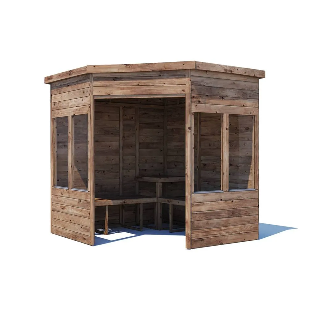 Dunster House Wooden Corner Garden Arbour with Glazed Panels 2.1m x 2.1m in Brown