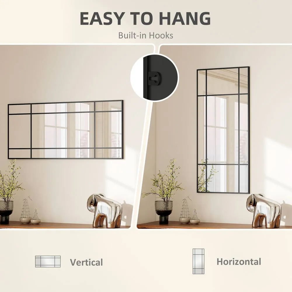 HOMCOM Window Style Vanity Mirror 110 x 50cm Hanging Wall Mirror Black 6