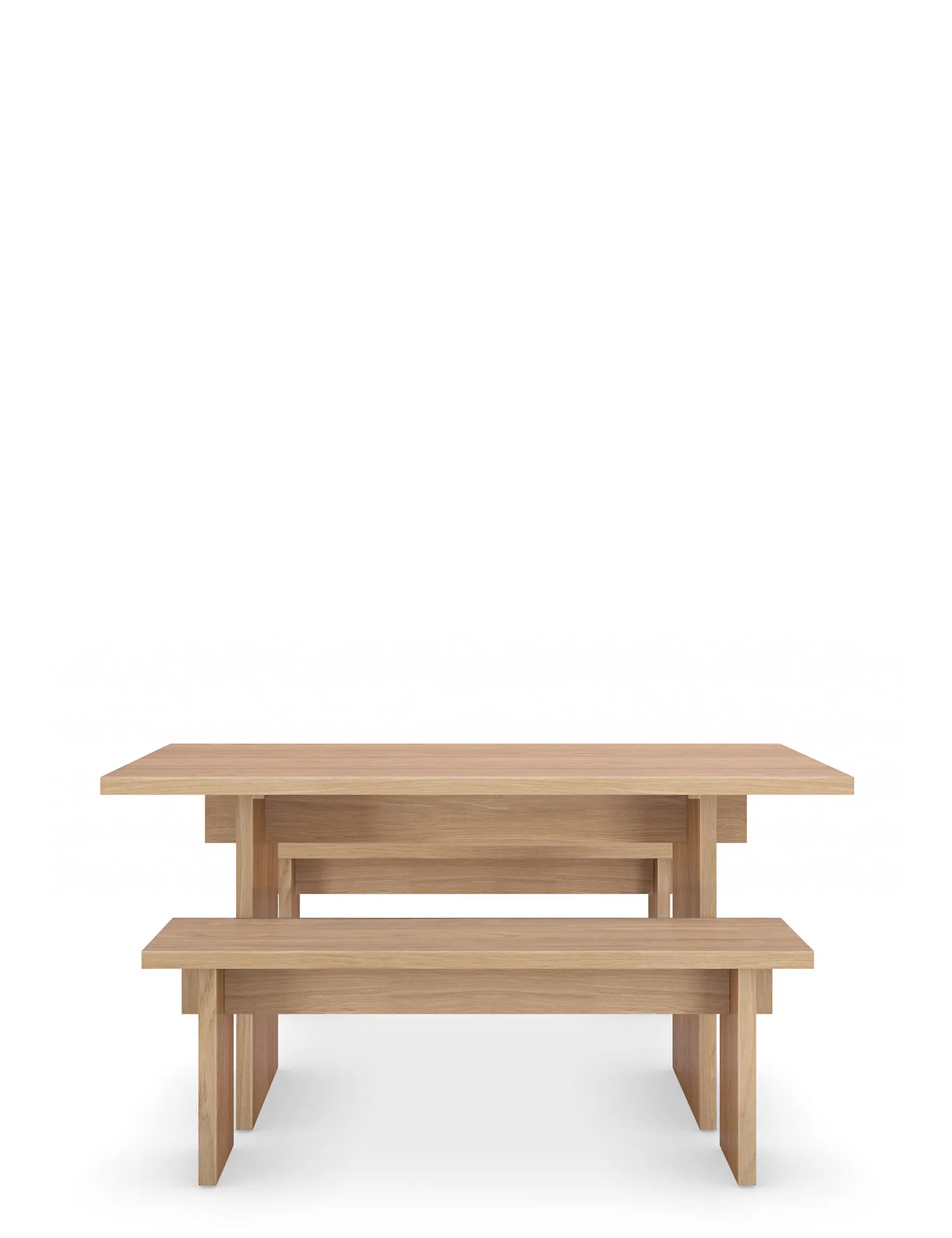 M&S Modern Oak Dining Table with Benches, Oak