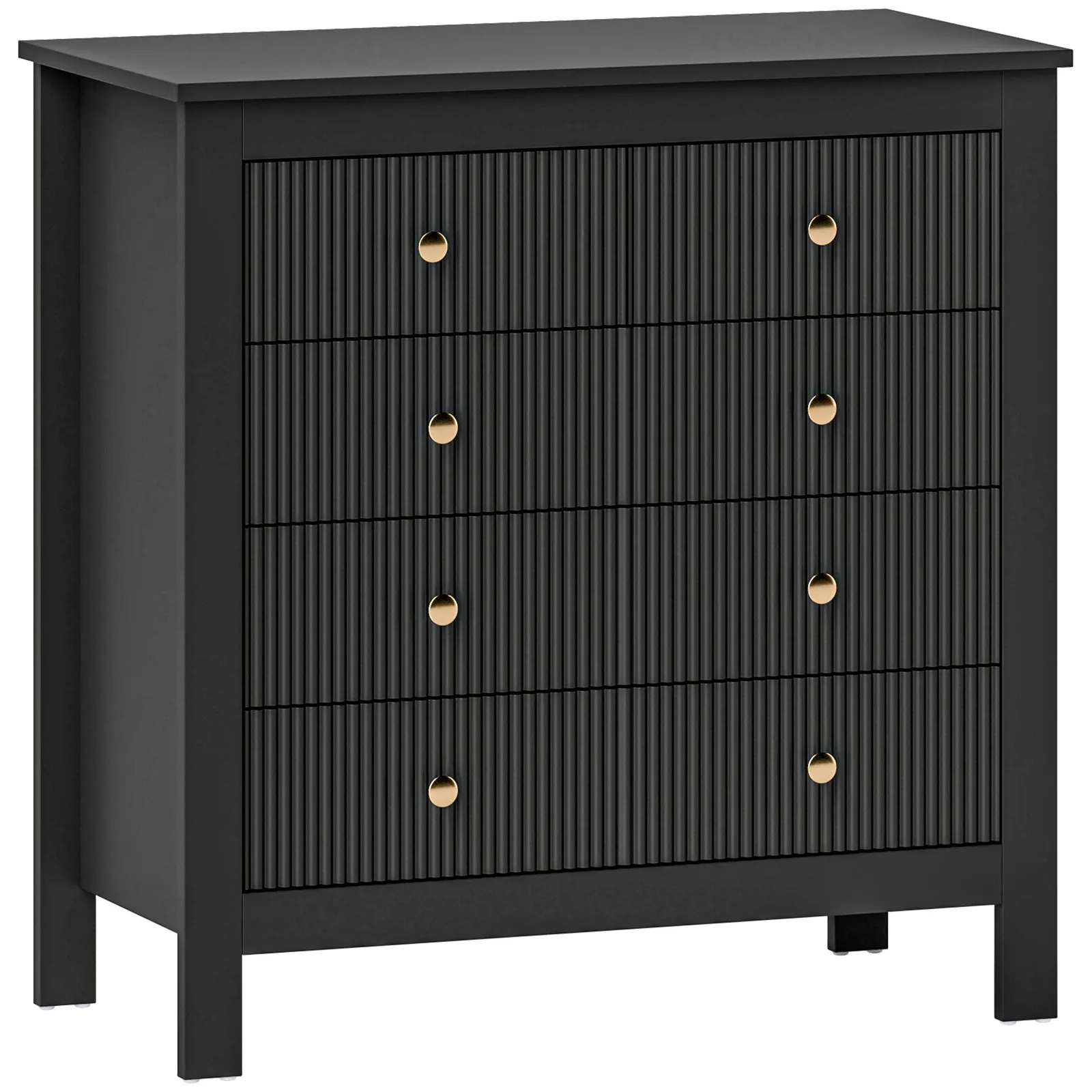 HOMCOM Fluted Bedroom Chest of Drawers w/ 5 Drawers Gold Tone Handles in Black 2
