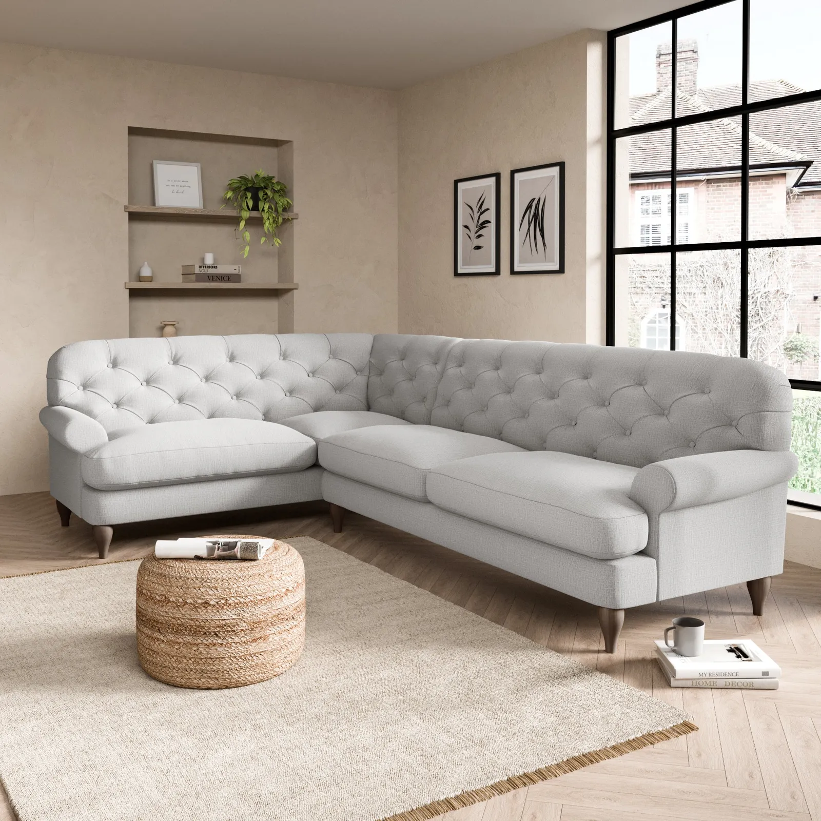 Canterbury Textured Weave Left Hand Corner Sofa Silver