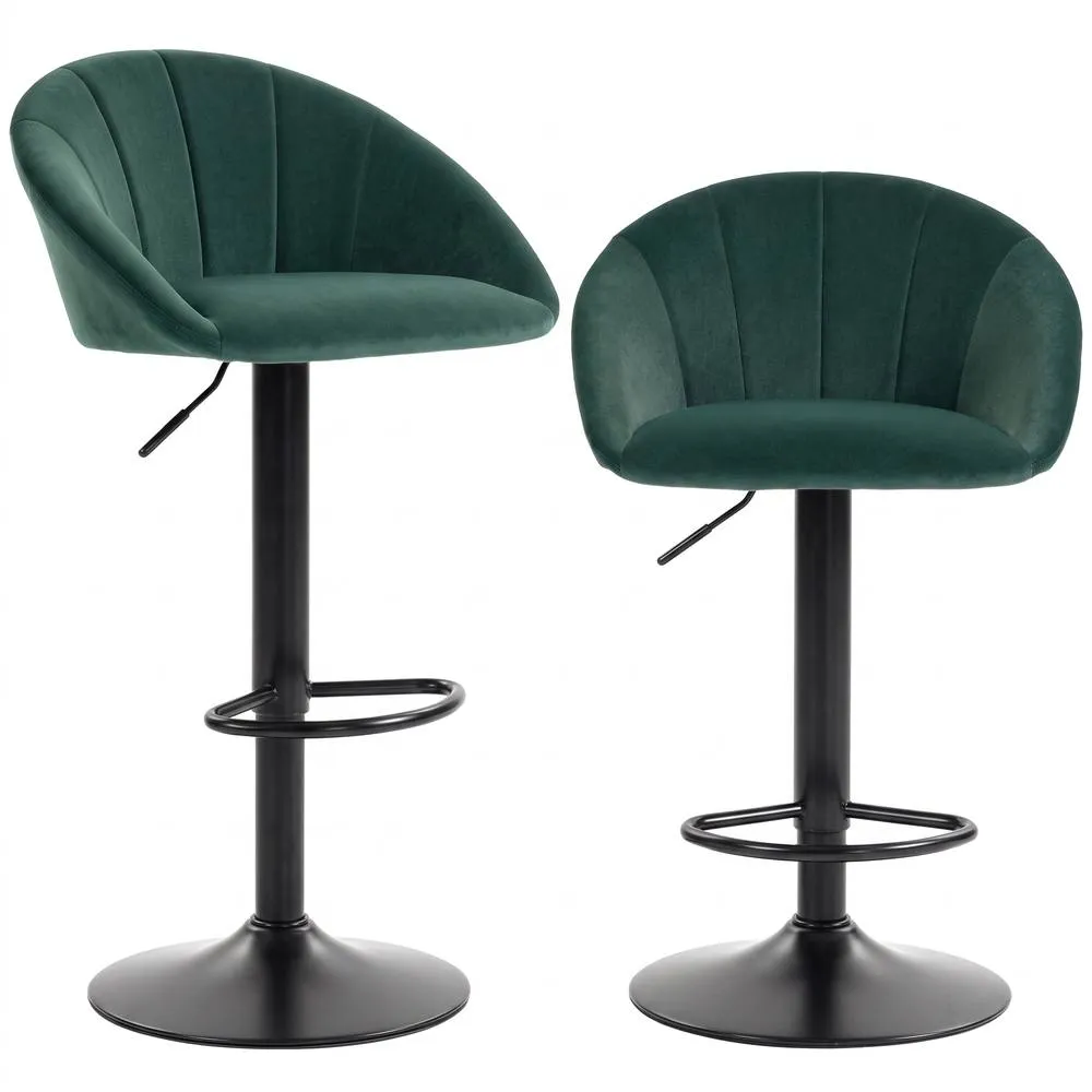 HOMCOM Bar Stools Set of 2 Velvet Adjustable Swivel in Dark Green