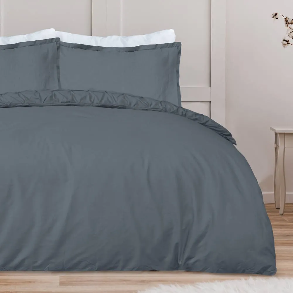 Smart Living Luxury Super Soft Stylish Rouched Pleat Duvet Cover with Pillowcases in Charcoal 4