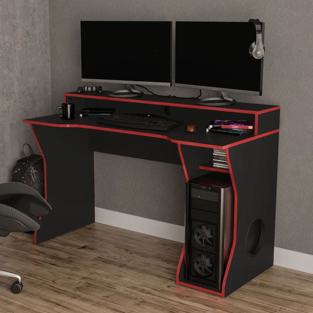 Enzo - Gaming Desk - Black/Red - Wooden - Happy Beds