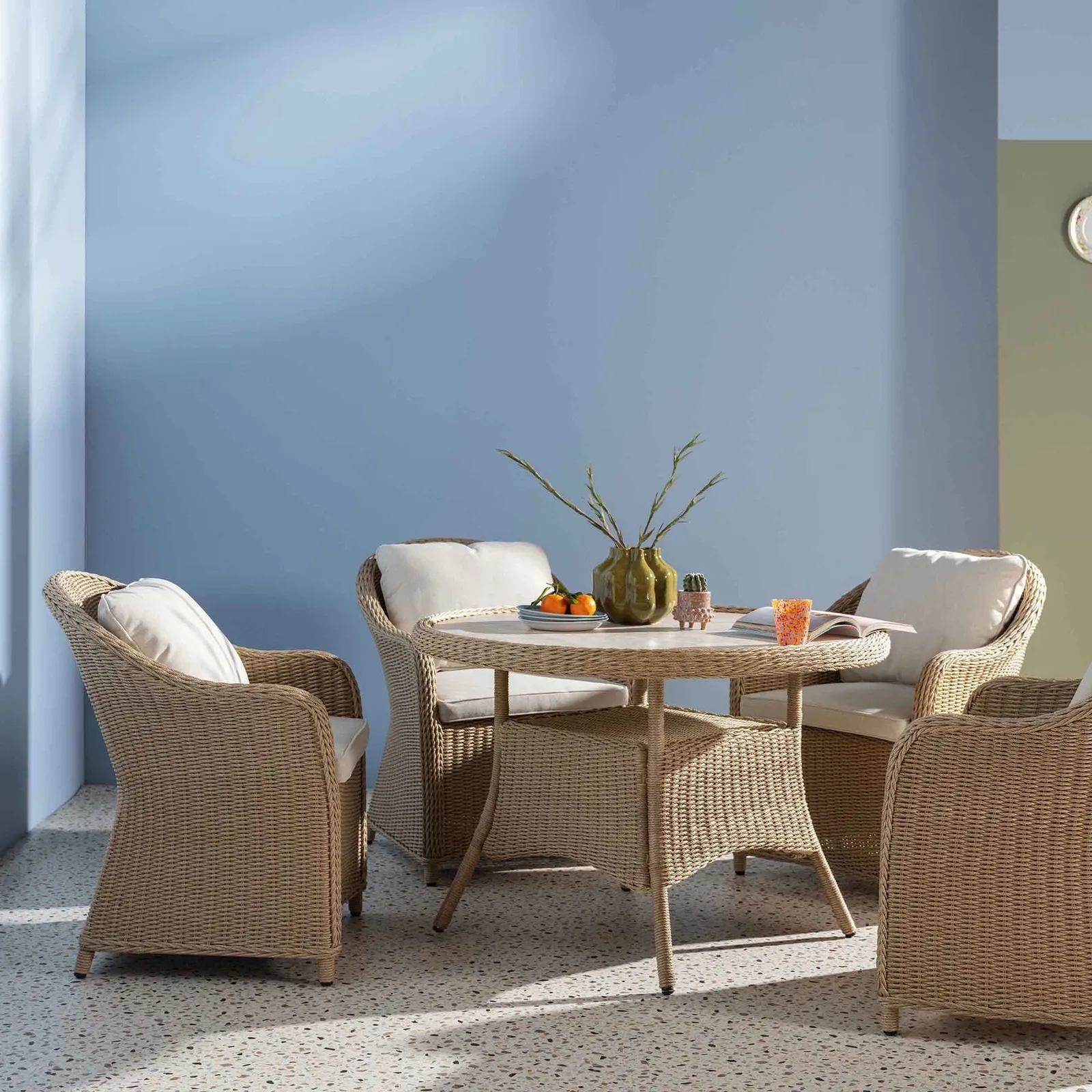 Garda 4 Seat Round Dining Set, Rattan, Neutral | Barker & Stonehouse 5
