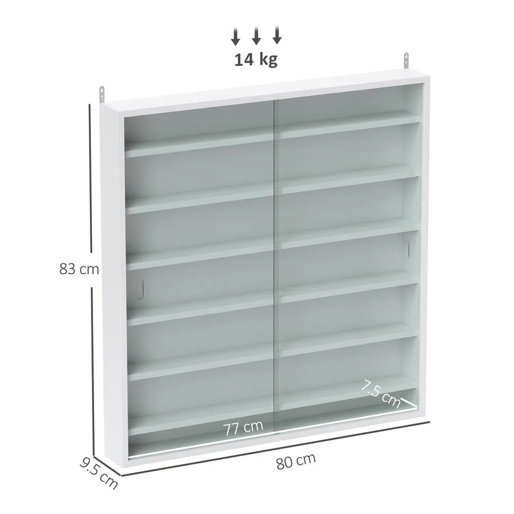 HOMCOM 7-Tier Wall Display Cabinet w/ Adjustable Shelves Glass Doors in White 3