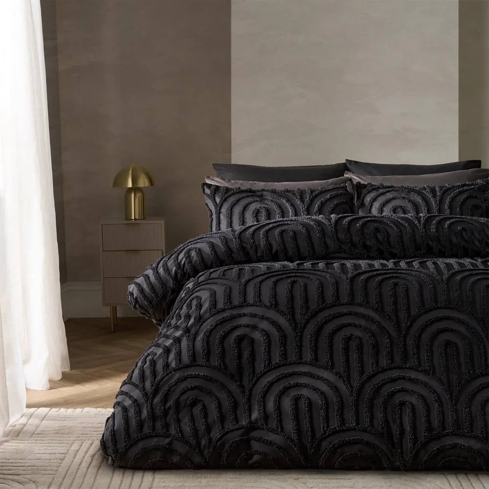 OHS Tufted Arches Bedding Set Duvet Cover with Pillowcase in Black
