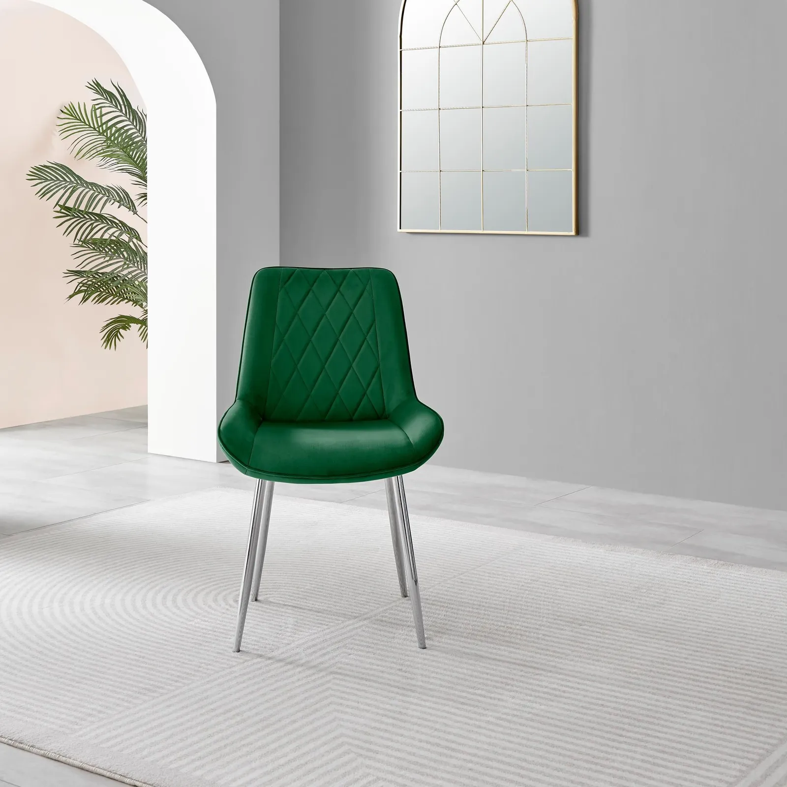 FurnitureboxUK 2x Pesaro Velvet Silver Leg Luxury Dining Chairs in Green 4