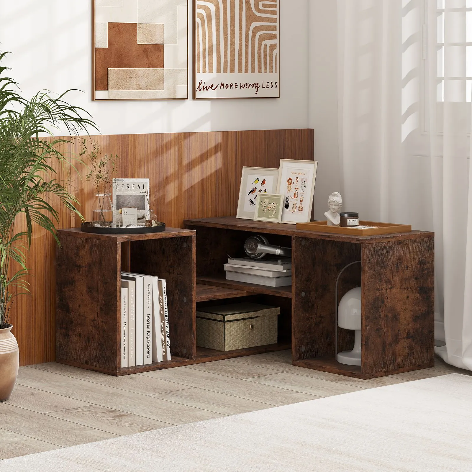 Costway 2-Piece Console TV Stand Modern Minimalist Entertainment Center in Brown 3