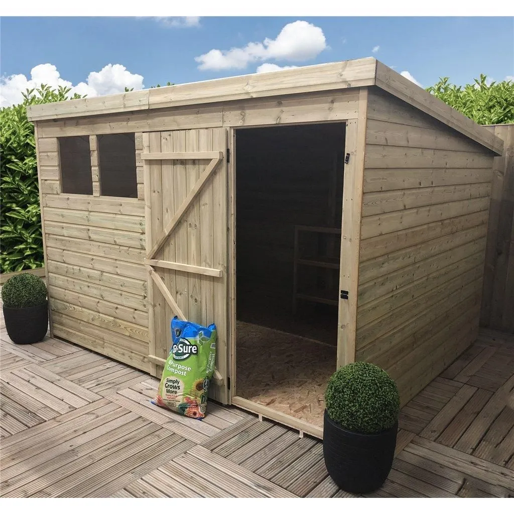 Marlborough 10 x 4 Pressure Treated Pent Garden Shed with Single Door in Natural 2