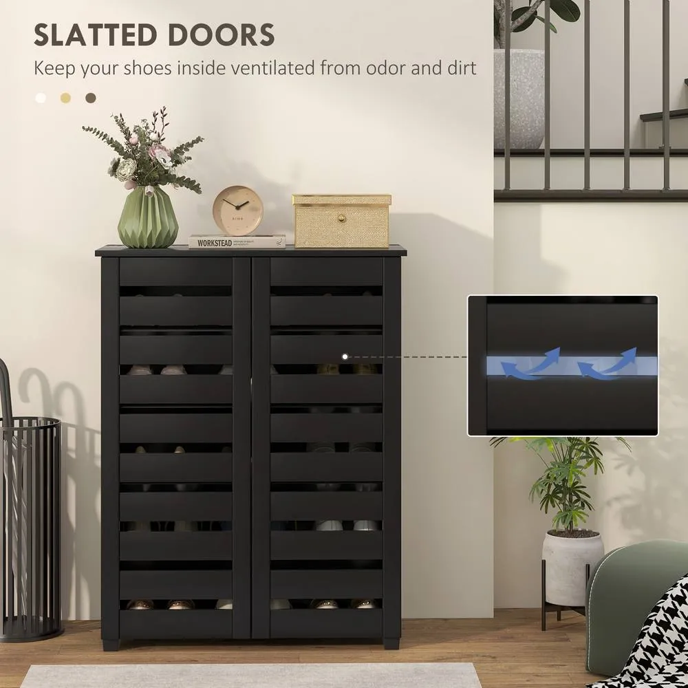 HOMCOM Shoe Storage Cabinet with Slatted Doors for 15 Pairs of Shoes in Black 6