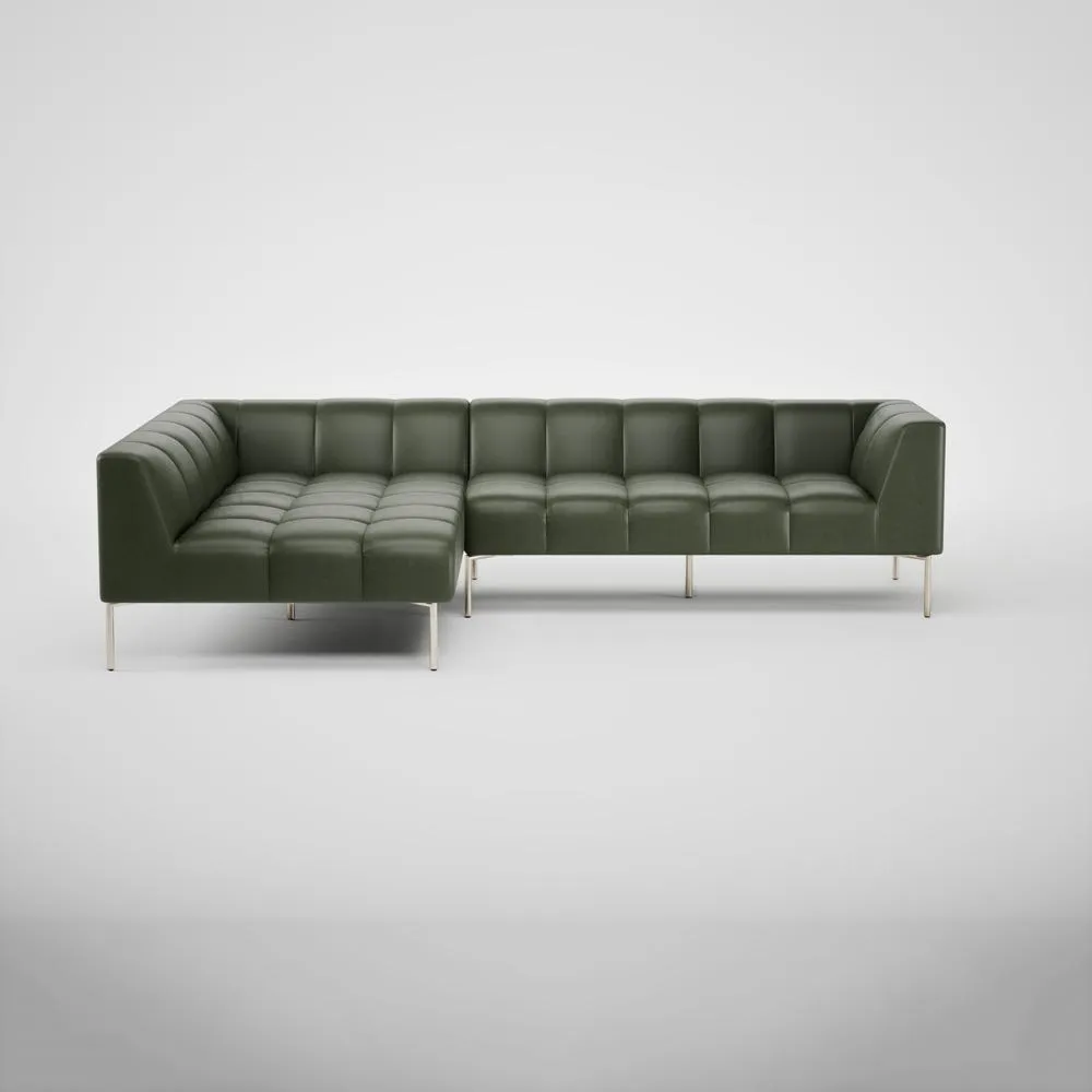 Heal's Quadro Left Hand Facing Chaise Sofa Stonewash Leather 278 Stainless Steel Feet 2