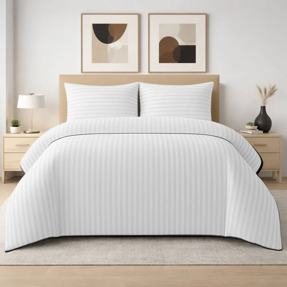 Grace 4 Pack Duvet Cover Set Modern Stripe Design Bedding Sets in White