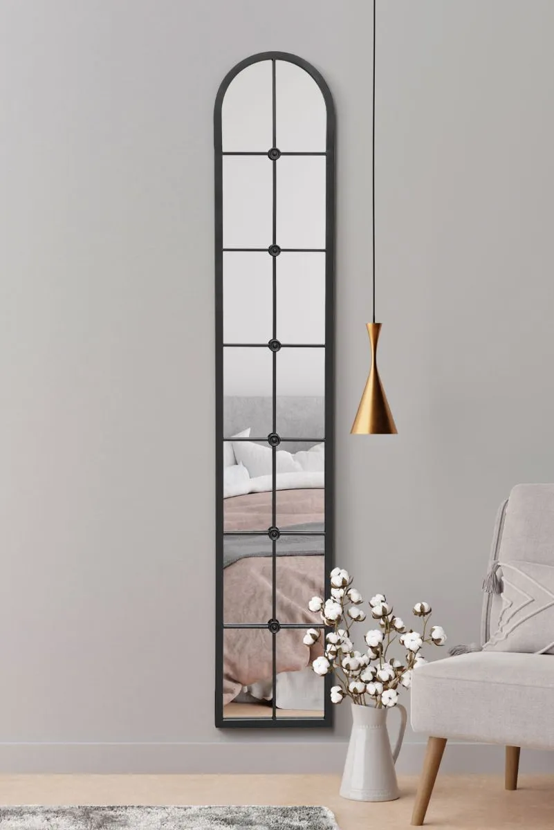 MirrorOutlet Black Framed Arched Leaner Wall Mirror 67" X 12" (170CM X 30CM)