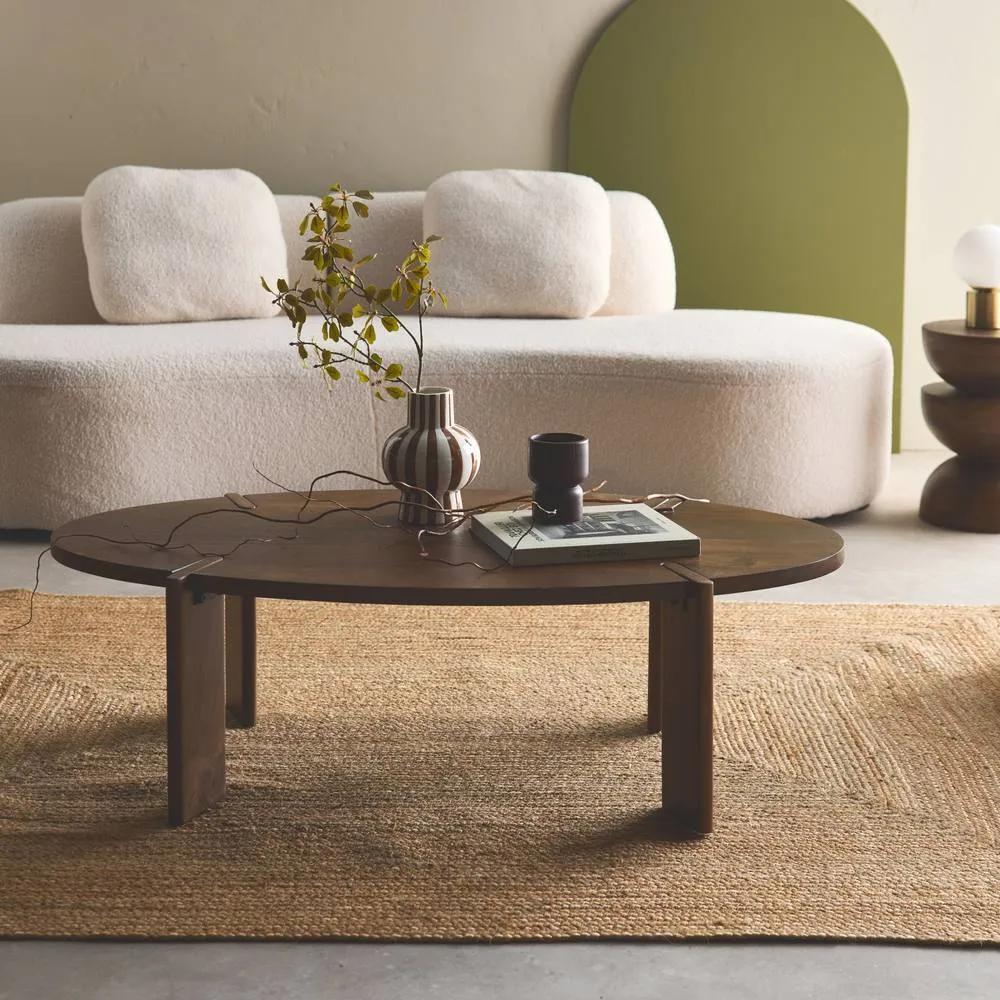 sweeek Oval Coffee Table In Solid Mango Wood in Dark Brown 4