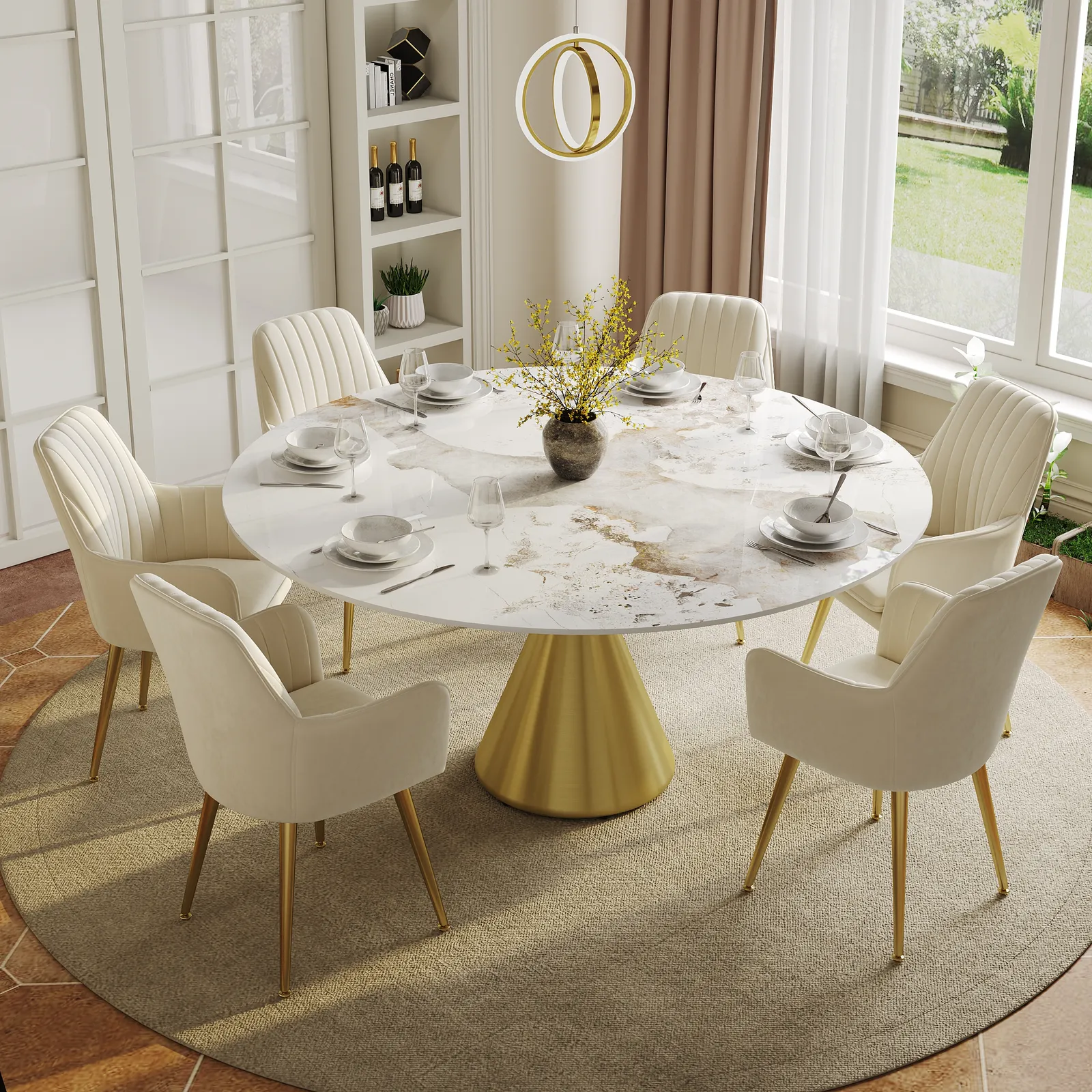 Dining Set 60" Sintered Stone Dining Table with 6 Chairs