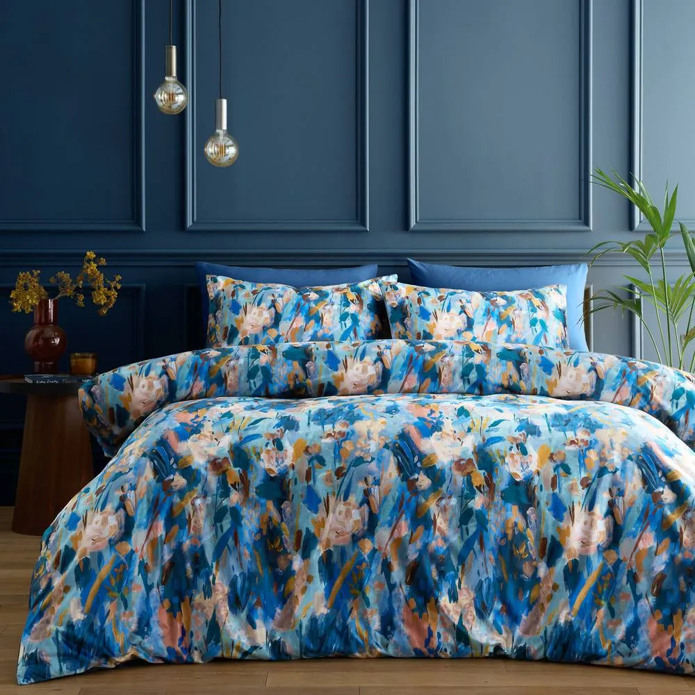 Portfolio Home Daphne Floral Duvet Cover Quilt Set With Pillowcase Bedding in Blue