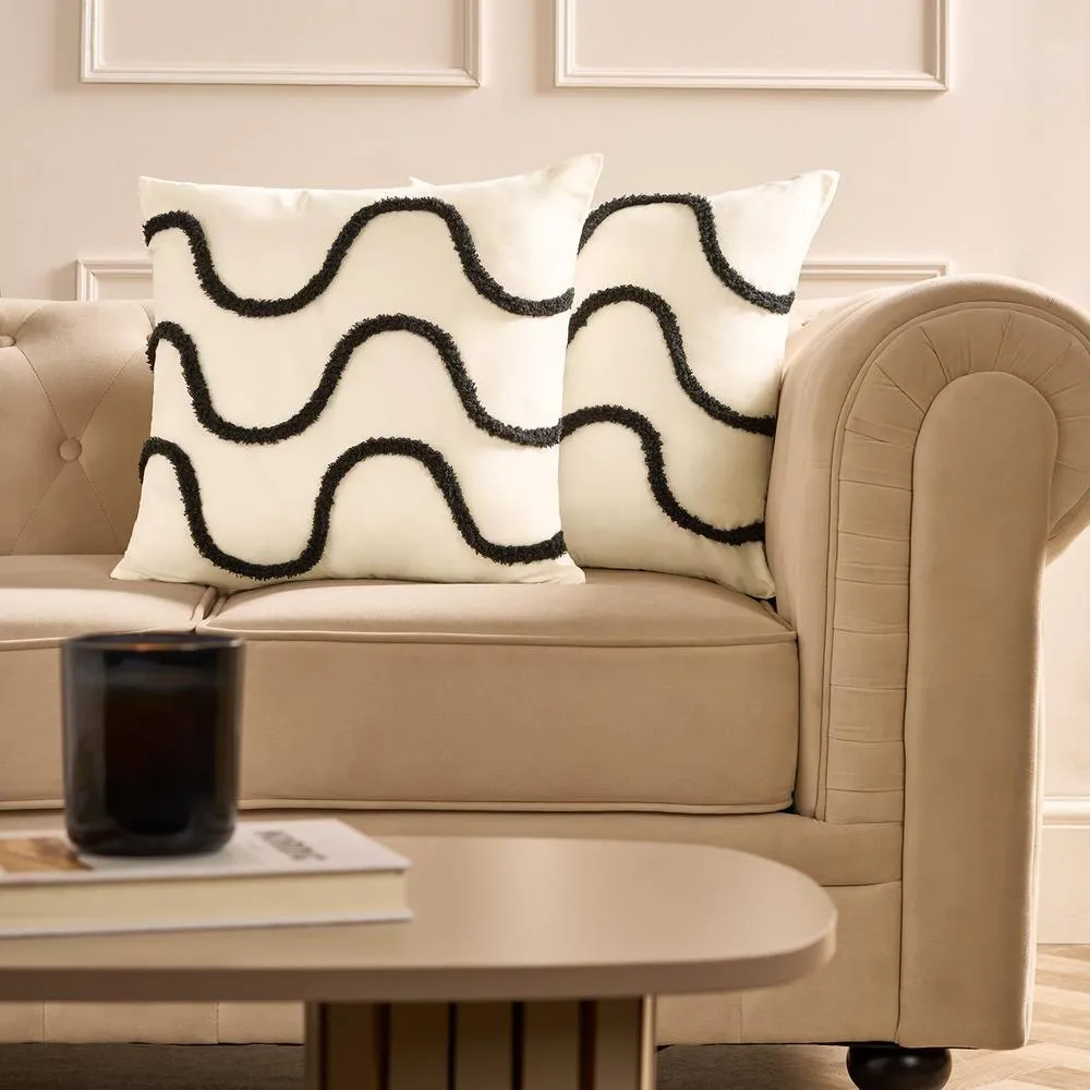 OHS 2 x Tufted Wave Cushion Cover Luxury Modern in Natural