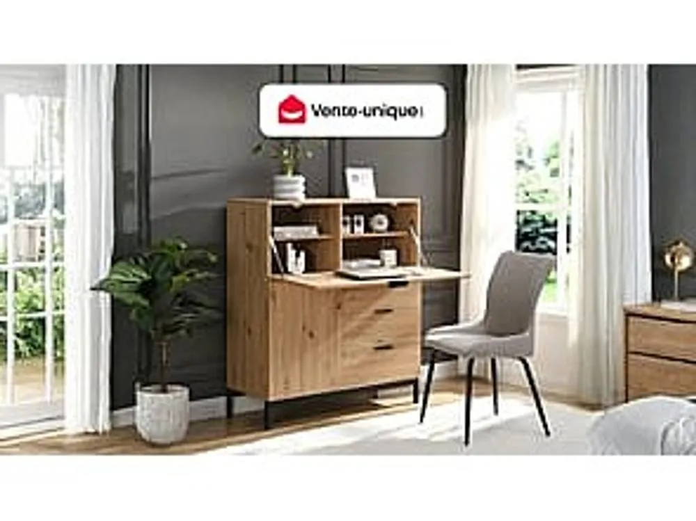 Vente-unique Secretary Desk With 2 Doors & 3 Drawers - MDF & Metal - Colour: in Light Oak 4