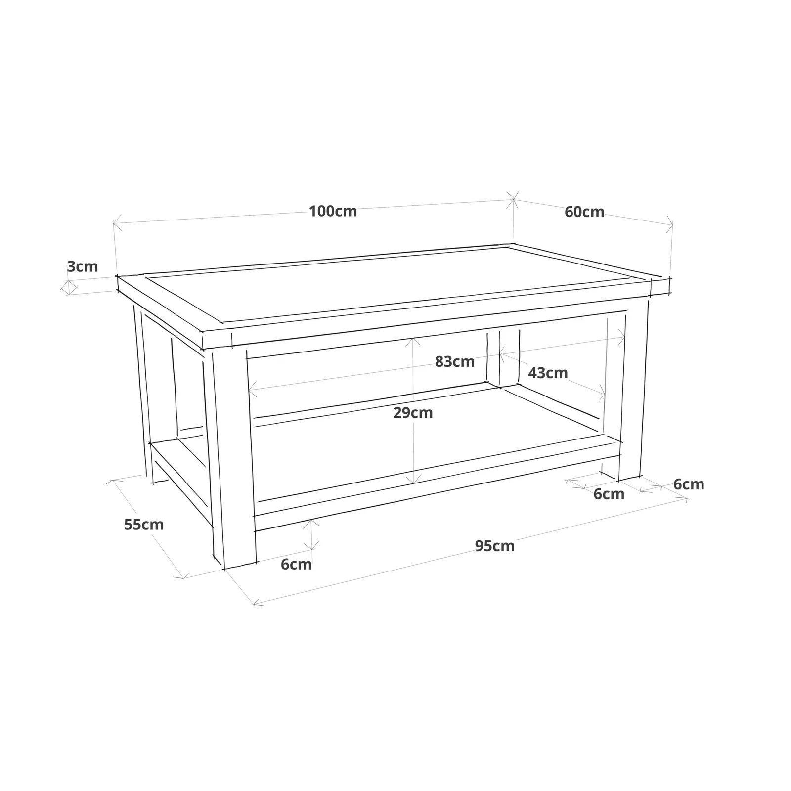 Cabinet Bits Coffee Table with Shelf - H45 W100 D60cm in Off-White 5