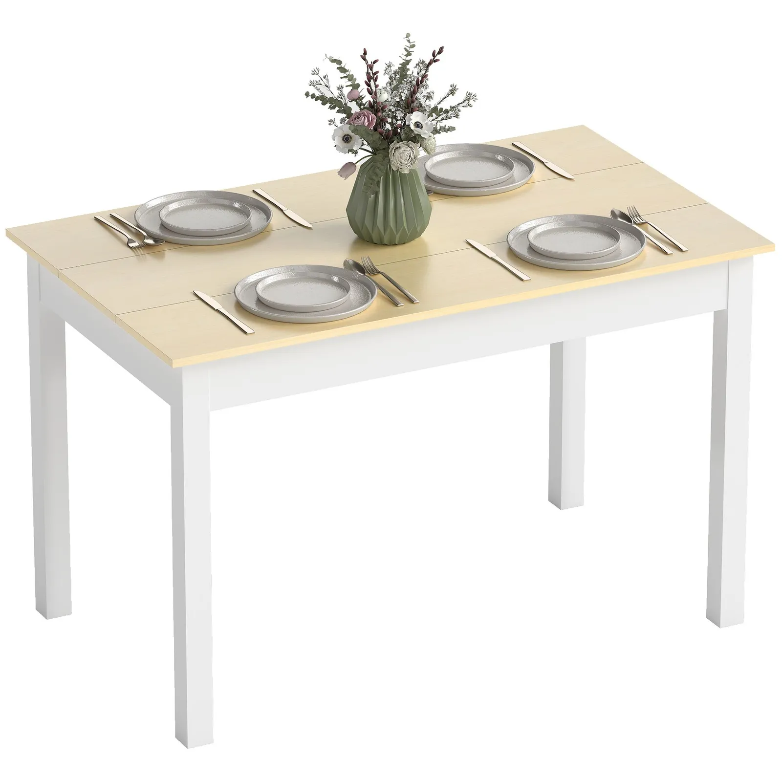 HOMCOM Dining Table for 4 to 6 Kitchen Table with Thick Legs Oak Wood Grain in Light Oak 2