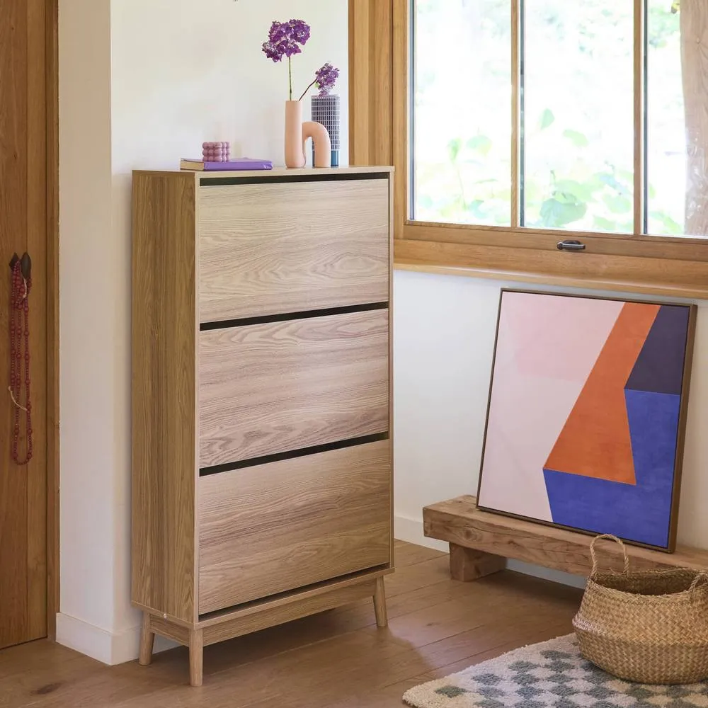 sweeek Scandi-style shoe cabinet with wood effct in Beige 3