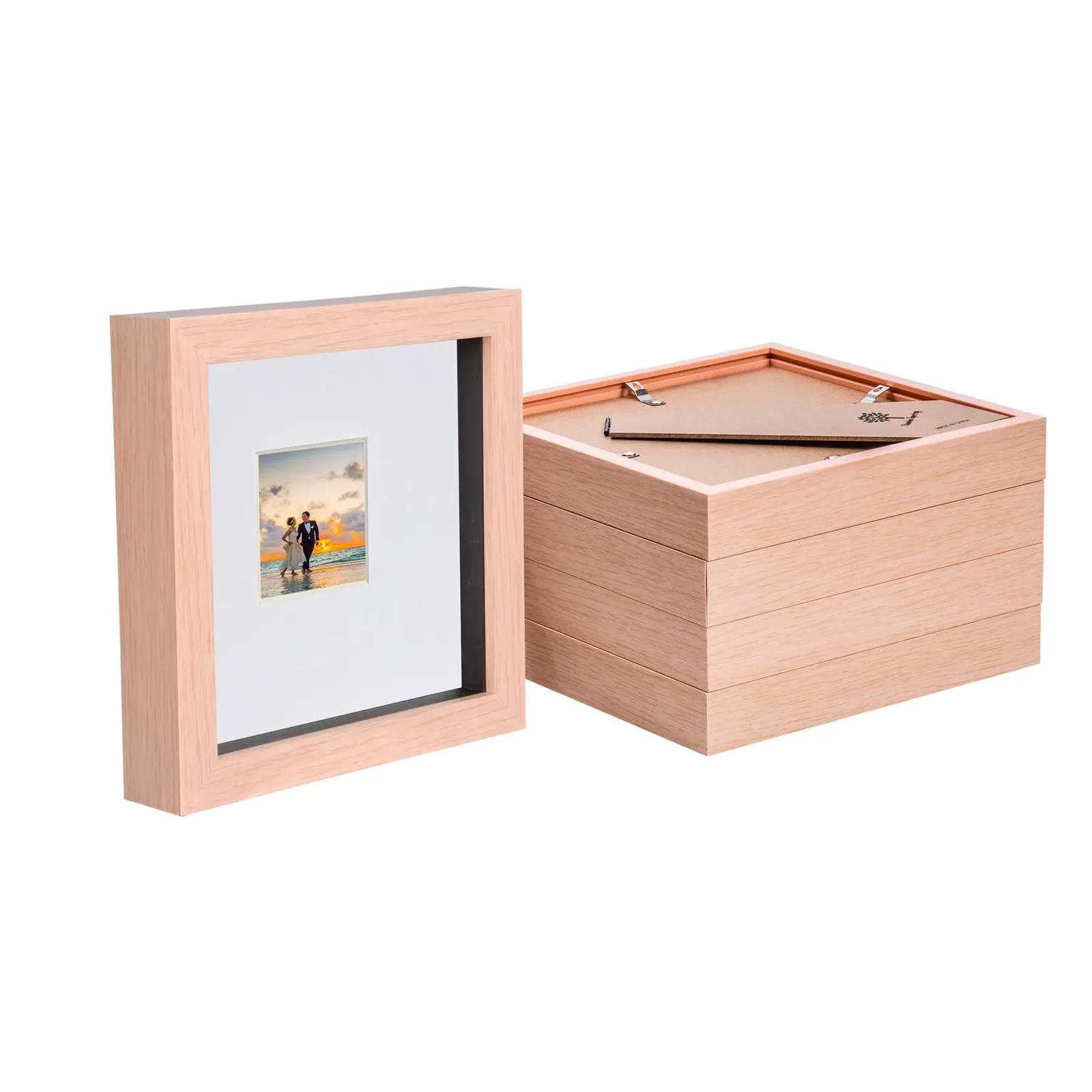 Nicola Spring 6" x 6" 3D Box Photo Frames - 2" x 2" Mount - Light Brown - Pack of 5 in White 1