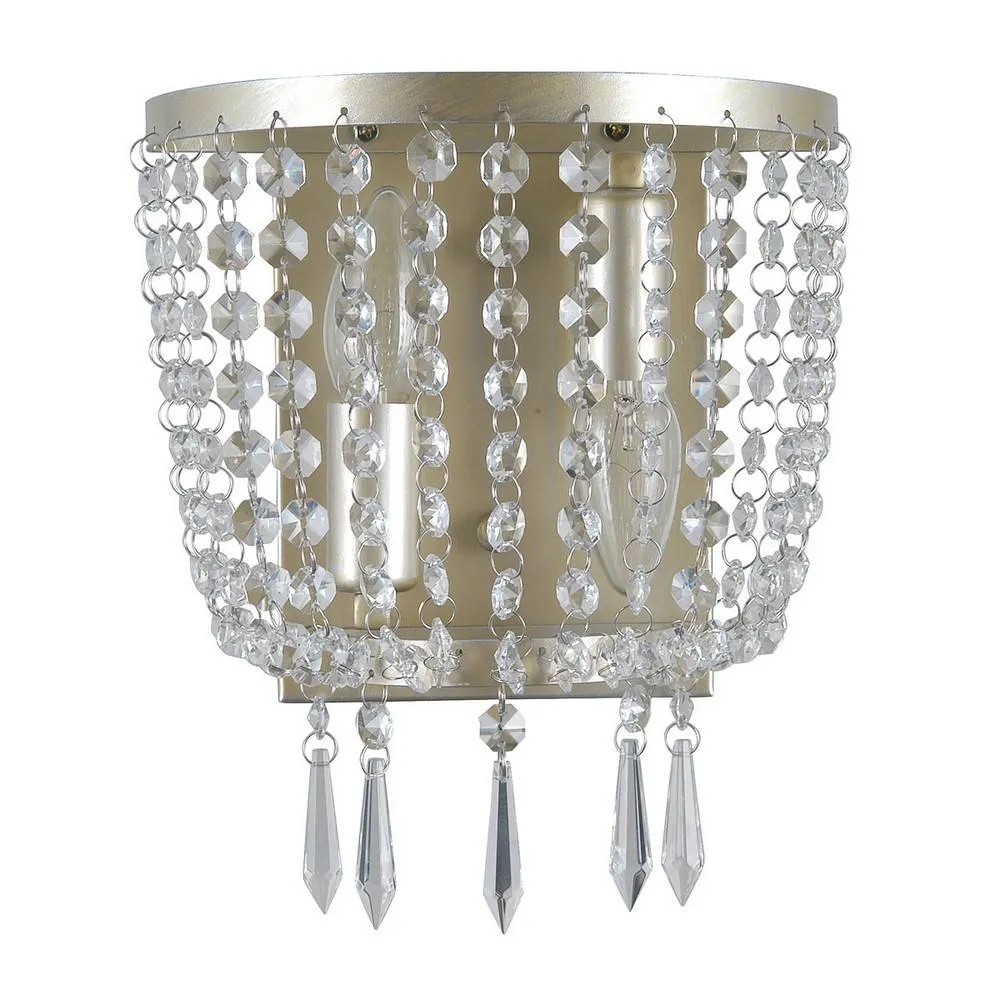 Netlighting Wall Lamp Champagne 2 Light with Crystal Glass Shade E14 in Beige