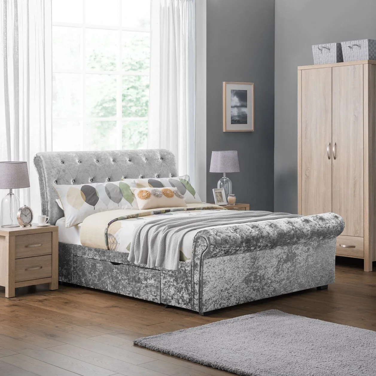 Verona Velvet Bed Frame Silver