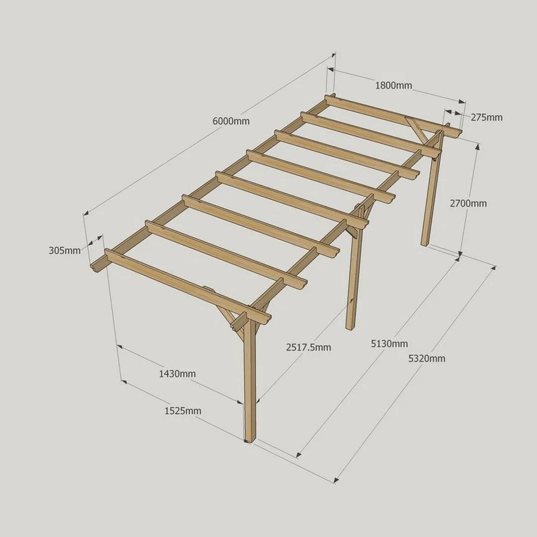 Rutland County Garden Furniture Ltd Wall Mounted Garden Pergola 3 Posts, Wood, L180 x W600 x H270cm, Brown in Green 4
