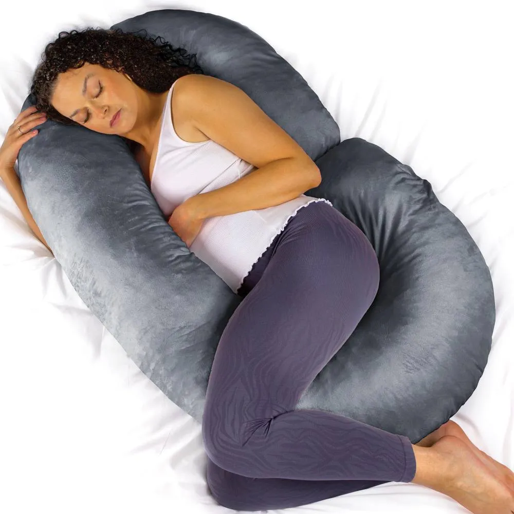 Aamira Dark Grey Pregnancy Maternity Pillow, 140x65x20cm C Shaped Memory Foam