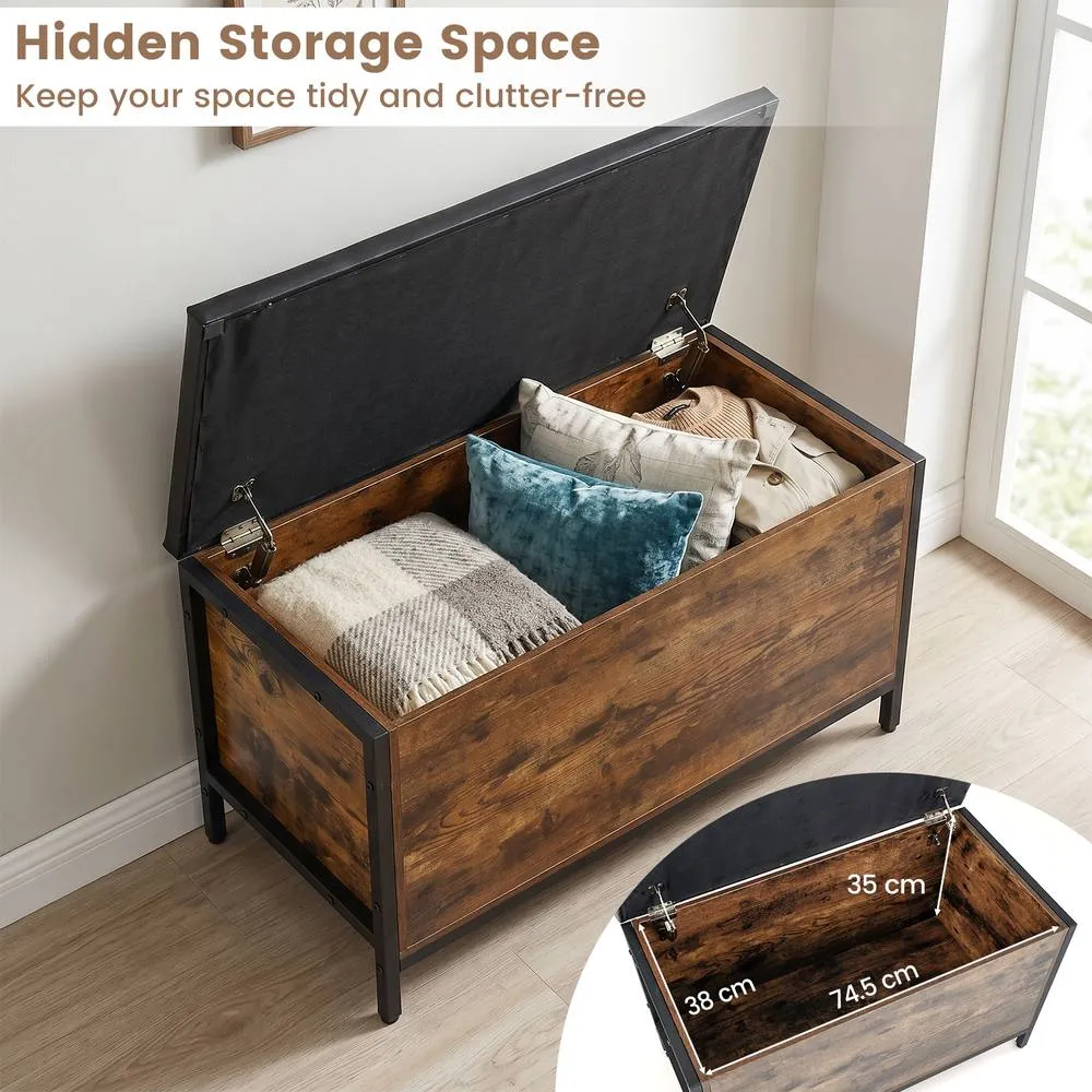 Costway Storage Chest Industrial Shoe Bench with Faux Leather Padded Seat in Brown 6