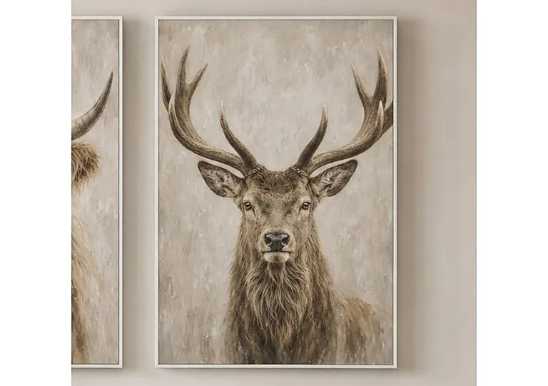 Neutral Stag Framed Velvet Canvas - Home Accessories - In Time for Christmas